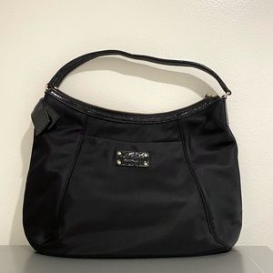 Kate Spade Black Nylon Side Bow Shoulder Bag / Purse w/ Polka Dot Lining
